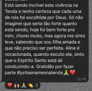 Depoimento de participante da Tenda 3